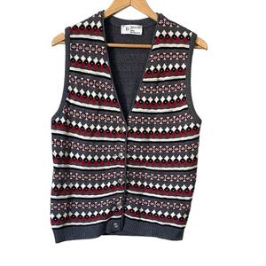 Vintage Braemar Patterned Knit button front Vest V neck 90s size Medium Large